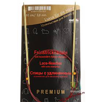 755-7 Спицы для вязания Addi круговые с удлиненным кончиком позолоченные 60 см klubok-motok