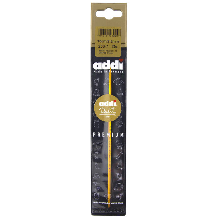 Крючок ADDI со спицей на конце 2,5мм, 15см, алюминий addiDuett, арт.230-7/2.5-15