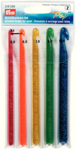 Набор крючков для вязания Prym POP (в наборе: крючки 5мм, 6мм, 7мм, 8мм, 10мм), пластик, многоцветный, 5 видов крючков в наборе, арт.218599