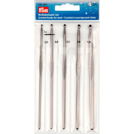 Набор крючков для вязания Prym (в наборе: крючки-2,5мм, 3мм, 3,5мм, 4мм, 5мм), алюминий, арт.195991