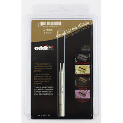 Съемные спицы addiClick 3.75 мм, 8.5 см, укороченные с удлиненным кончиком LACE SHORT, арт.756-7/3.75-000
