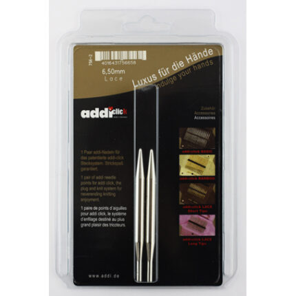 Съемные спицы addiClick 6.5 мм, 8.5 см, укороченные с удлиненным кончиком LACE SHORT, арт.756-7/6.5-000