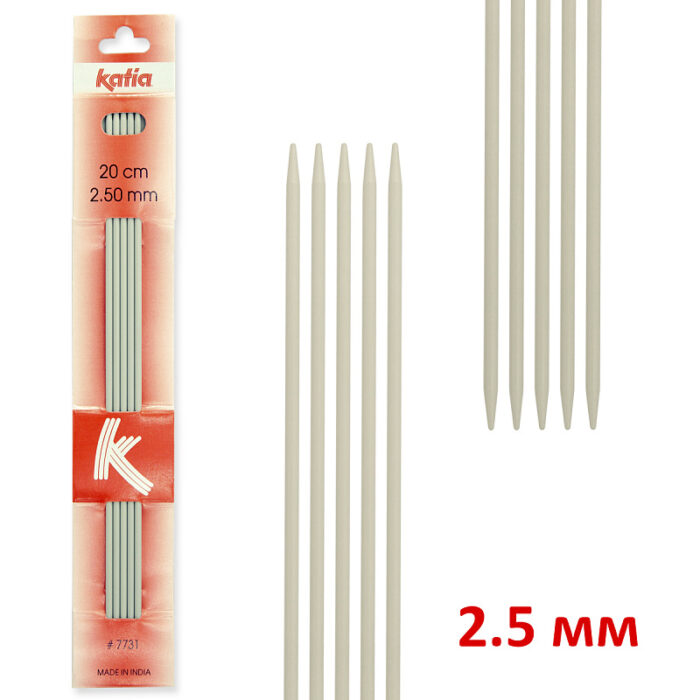 Спицы чулочные алюминиевые KATIA, 20 см, 2,5 мм, арт.7731 Спицы чулочные алюминиевые KATIA, 20 см, 2,5 мм, арт.7731