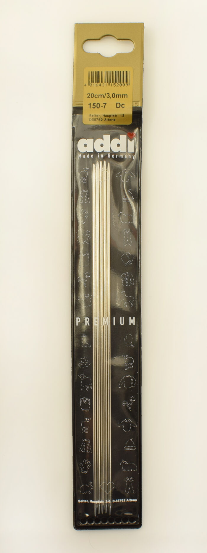 Спицы для вязания Addi чулочные стальные, 3 мм, 20 см 5 шт, арт.150-7/3-20