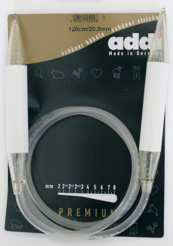 Спицы для вязания Addi круговые пластиковые 120см, 20 мм, addiChampagne, арт.405-7/20-120