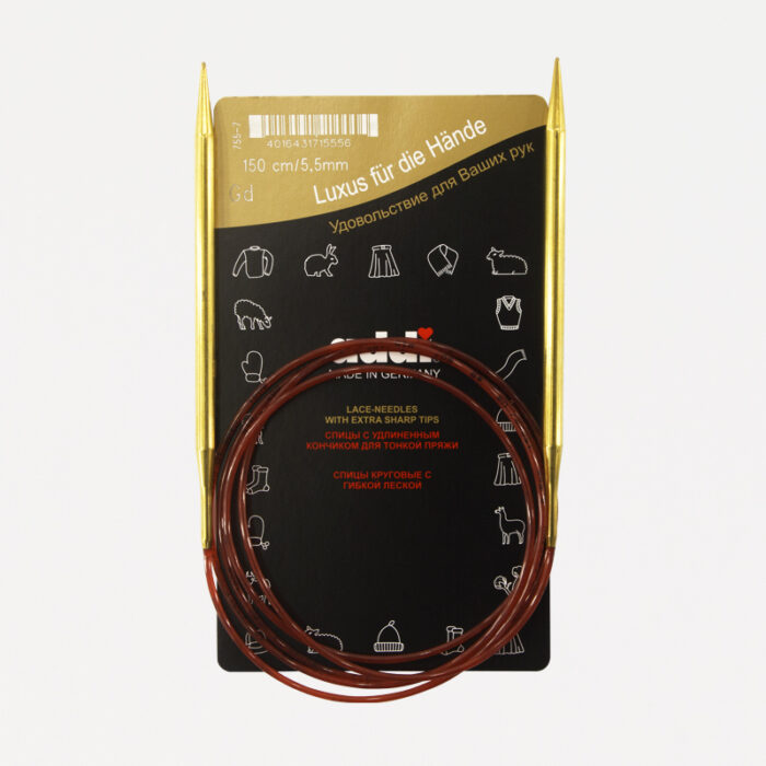 Спицы для вязания Addi круговые позолоченные с удлиненным кончиком, 5,5 мм, 150 см, арт.755-7/5.5-150
