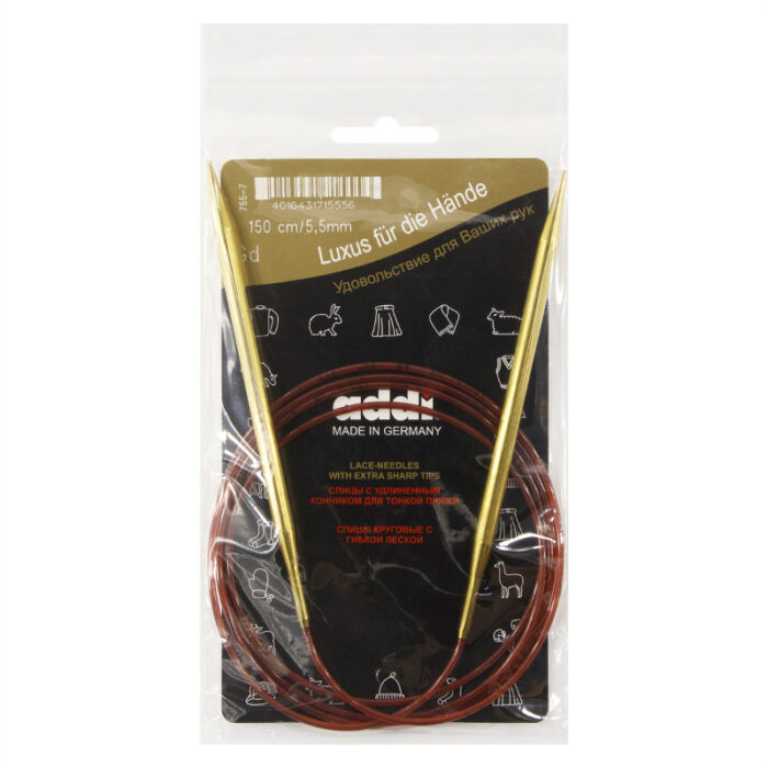 Спицы для вязания Addi круговые позолоченные с удлиненным кончиком, 5,5 мм, 150 см, арт.755-7/5.5-150