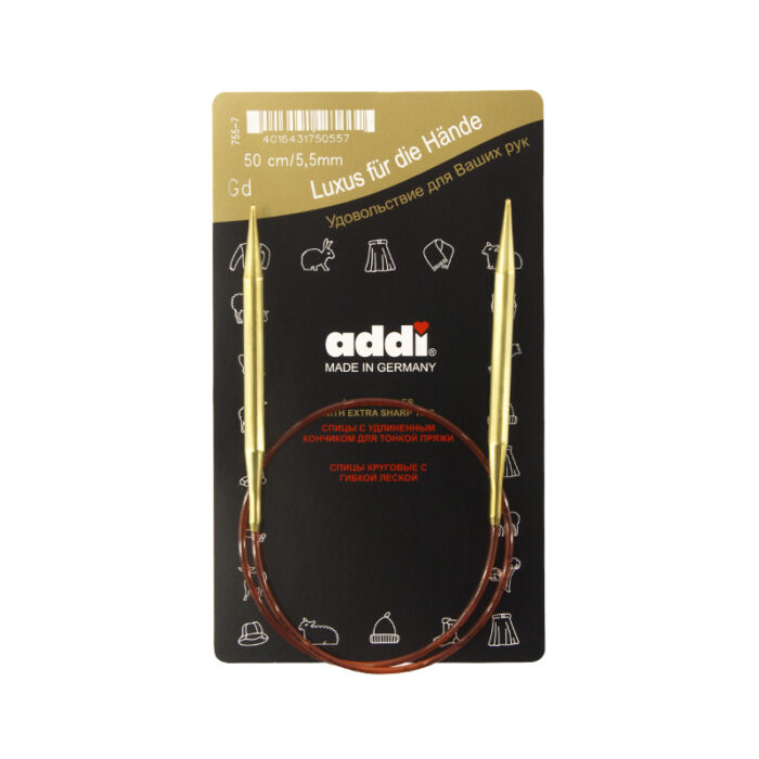 Спицы для вязания Addi круговые позолоченные с удлиненным кончиком, 5,5 мм, 50 см, арт.755-7/5.5-50