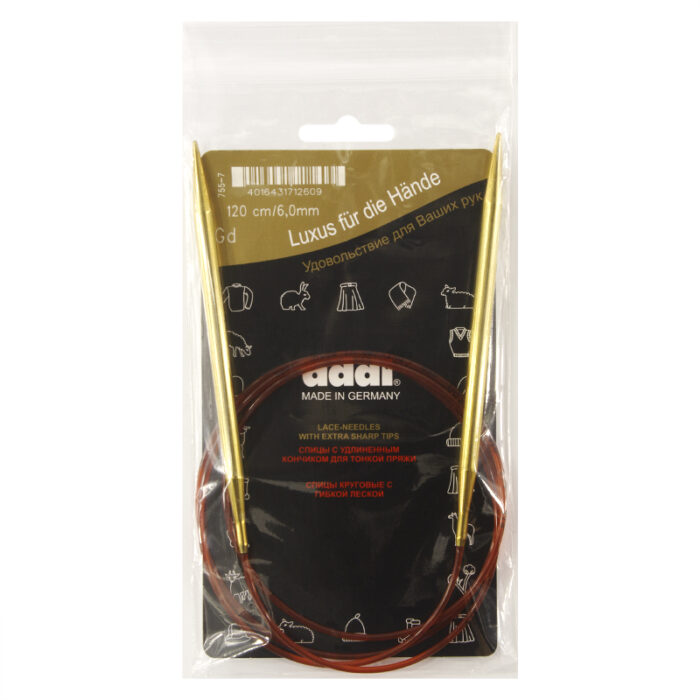 Спицы для вязания Addi круговые позолоченные с удлиненным кончиком, 6 мм, 120 см, арт.755-7/6-120