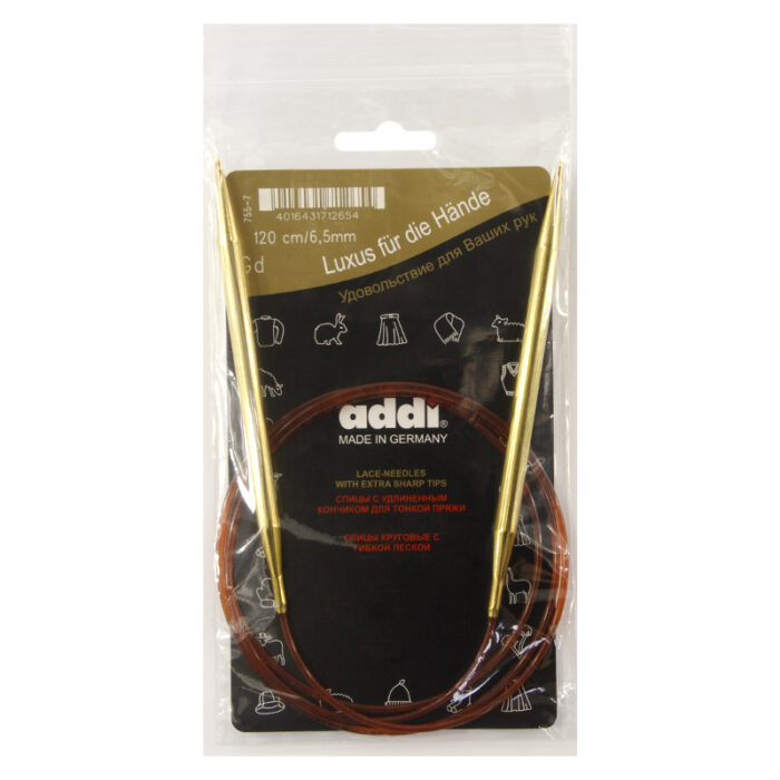 Спицы для вязания Addi круговые позолоченные с удлиненным кончиком, 6,5 мм, 120 см, арт.755-7/6.5-120