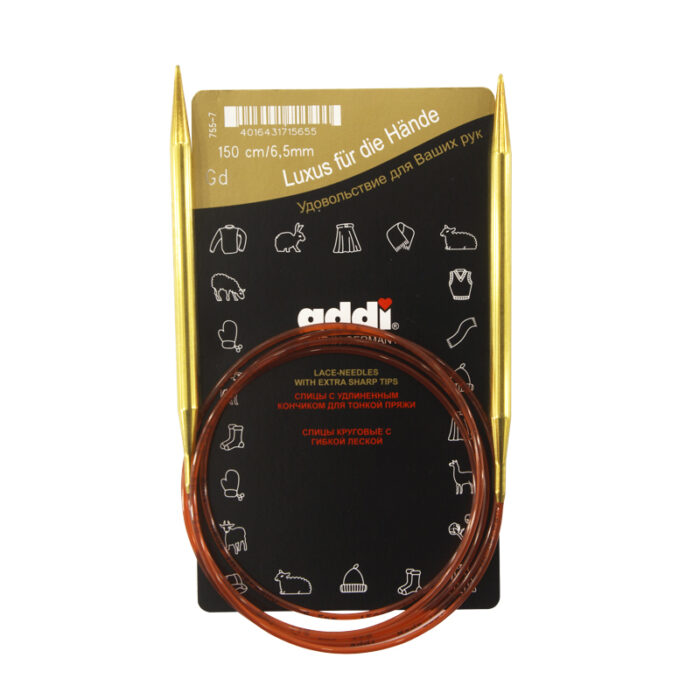 Спицы для вязания Addi круговые позолоченные с удлиненным кончиком, 6,5 мм, 150 см, арт.755-7/6.5-150