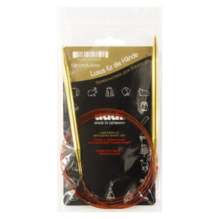 Спицы для вязания Addi круговые позолоченные с удлиненным кончиком, 6,5 мм, 150 см, арт.755-7/6.5-150