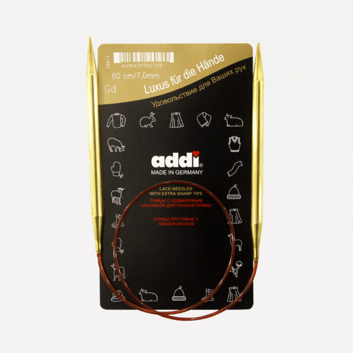 Спицы для вязания Addi круговые позолоченные с удлиненным кончиком, 7 мм, 60 см, арт.755-7/7-60