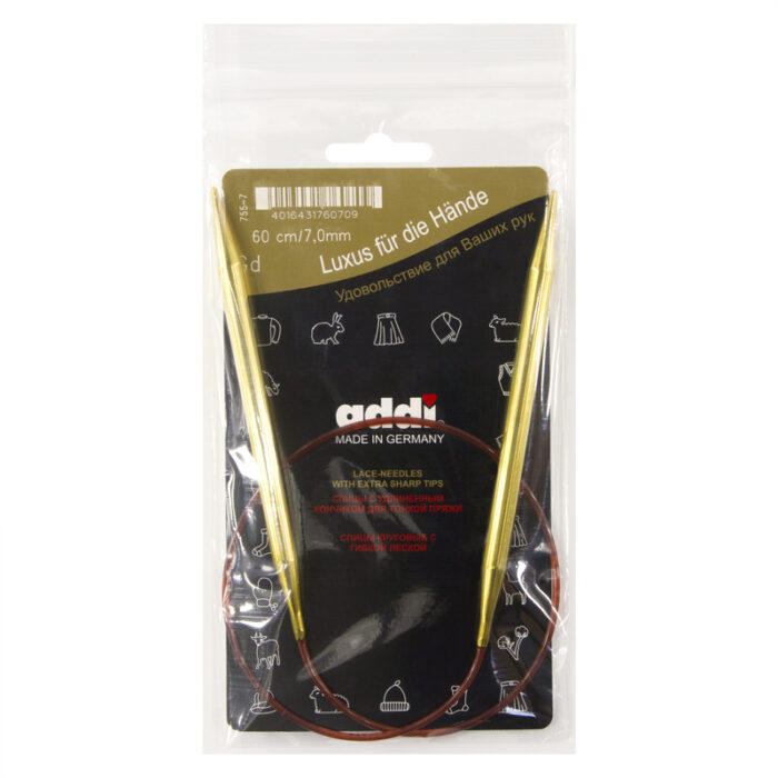 Спицы для вязания Addi круговые позолоченные с удлиненным кончиком, 7 мм, 60 см, арт.755-7/7-60