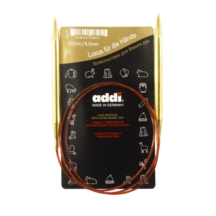 Спицы для вязания Addi круговые позолоченные с удлиненным кончиком, 8 мм, 100 см, арт.755-7/8-100