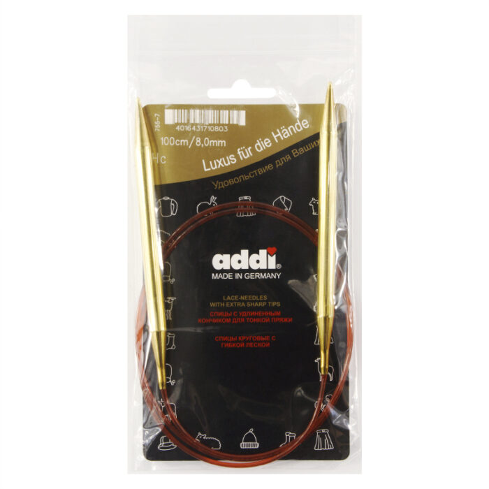 Спицы для вязания Addi круговые позолоченные с удлиненным кончиком, 8 мм, 100 см, арт.755-7/8-100