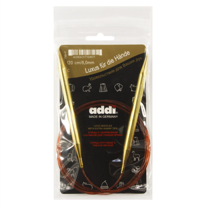 Спицы для вязания Addi круговые позолоченные с удлиненным кончиком, 8 мм, 120 см, арт.755-7/8-120