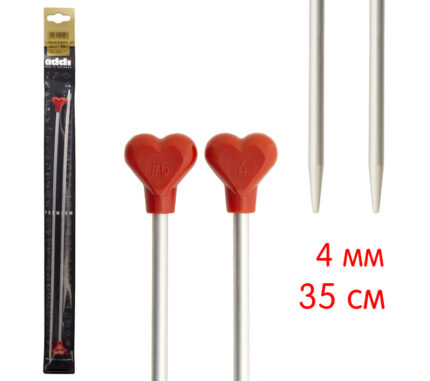 Спицы для вязания Addi прямые с пластиковым наконечником, алюминий, 4,0 мм, 35 см, 2 шт, арт.200-7/4-35