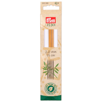 Спицы для вязания PRYM чулочные, Серия Prym 1530, 2мм / 15см, бамбук, натуральный, 5шт в упаковке, арт.222200