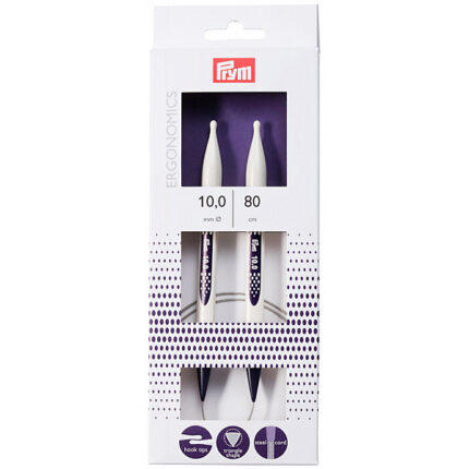 Спицы для вязания PRYM круговые Ergonomics 80см / 10мм, high-tech полимер, алебастровый белый, арт.215813