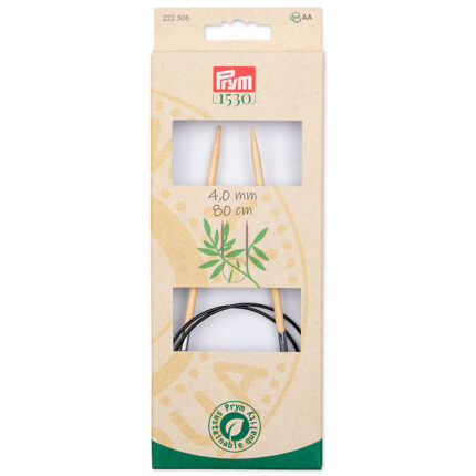 Спицы для вязания PRYM круговые, Серия Prym 1530, 4мм / 80см, бамбук, натуральный, арт.222506