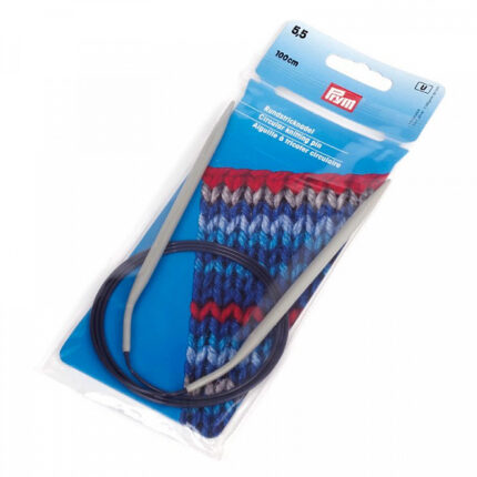 Спицы для вязания PRYM круговые с гибкой леской 5.5мм / 100см алюминий, арт.211366