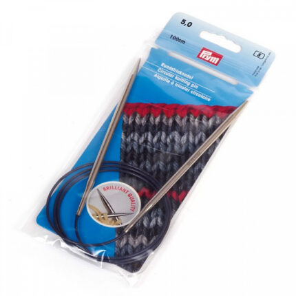 Спицы для вязания PRYM круговые с гибкой леской 5мм / 100см латунь, арт.212166