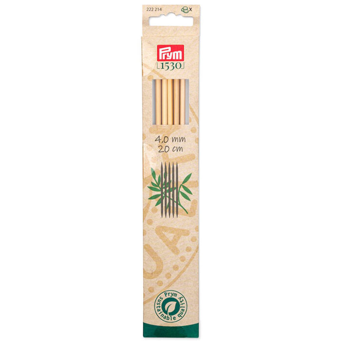 Спицы для вязания чулочные бамбуковые, Серия Prym 1530, 20см, 4мм, 5шт в упаковке, арт.222214