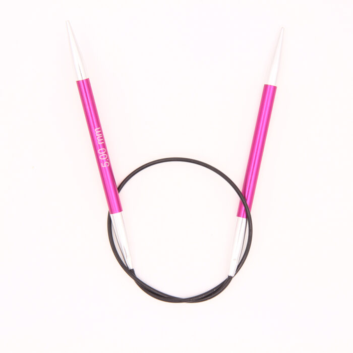 Спицы круговые KnitPro Zing 40см, 5,0мм, алюминий, с несъемной леской, арт.47071