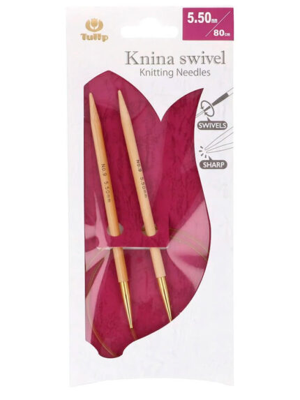 Спицы круговые Tulip 5.5 мм, 80 см, бамбуковые, поворотный тросик, Knina Swivel, арт.KS-800550
