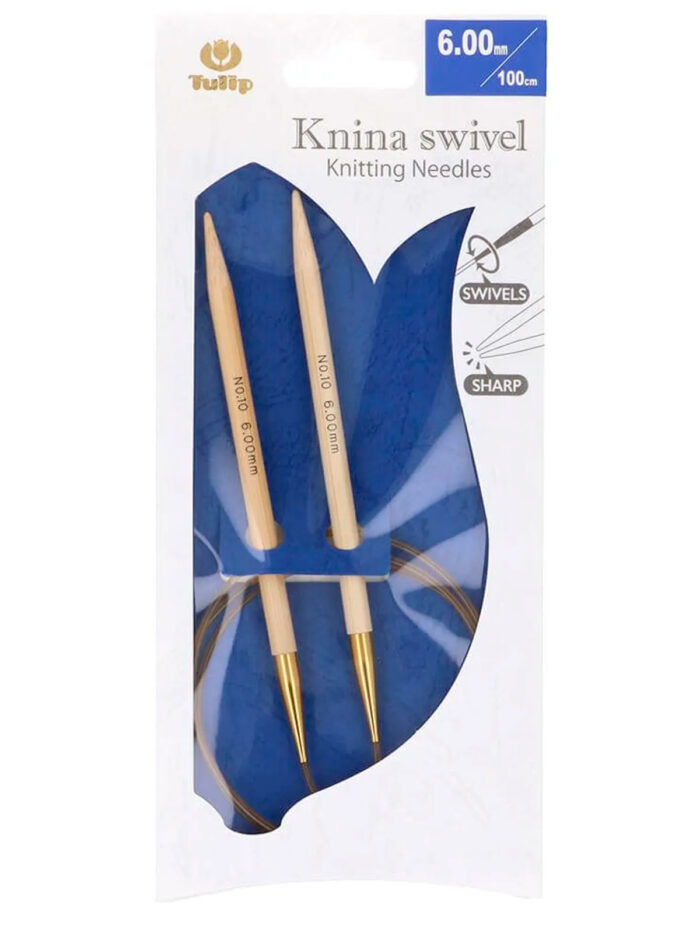 Спицы круговые Tulip 6 мм, 100 см, бамбуковые, поворотный тросик, Knina Swivel, арт.KS-1000600